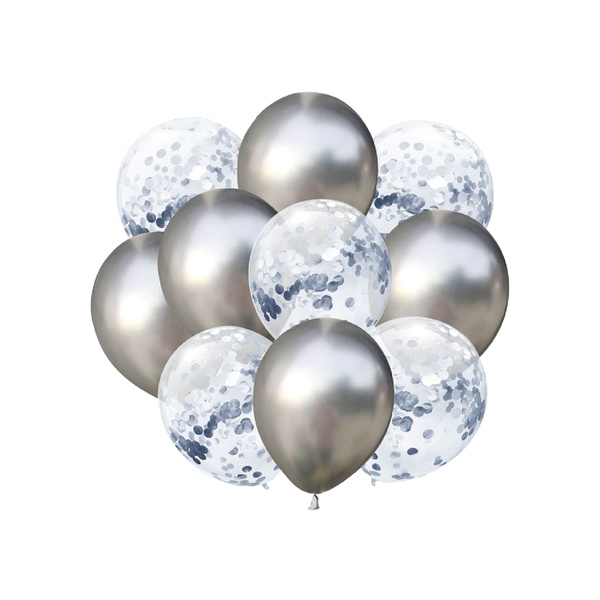 Набір кульок латексних 3 (Срібний хром та Срібне конфетті 30 см), IDEA7-CN045 840917 фото