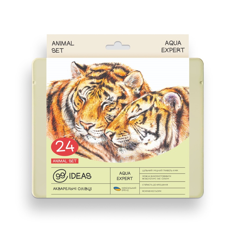 Набір олівців акварельних 99IDEAS "Aqua Expert" 24 кол., Animal Set, метал. коробка, 99AE-24ANIM 802983 фото