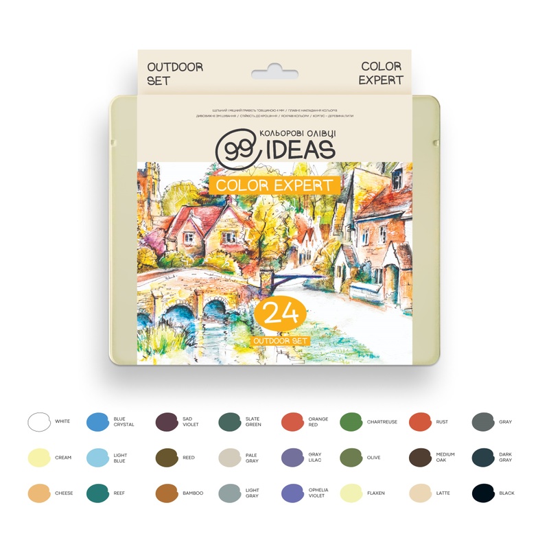 Набір олівців кольорових 99IDEAS "Color Expert" 24 кол., Outdoor, метал. коробка, 99CE-24OUTD 803009 фото