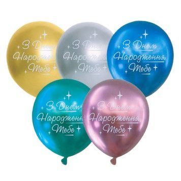 Кулька повітряна латексна з принтом 30 см (25) металік Happy Birthday, IDEA7-PB-44 841129 фото