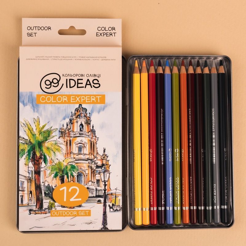Набір олівців кольорових 99IDEAS "Color Expert"&nbsp;12 кольорів, Outdoor Set, металева коробка, 99CE-12OUT 803002 фото