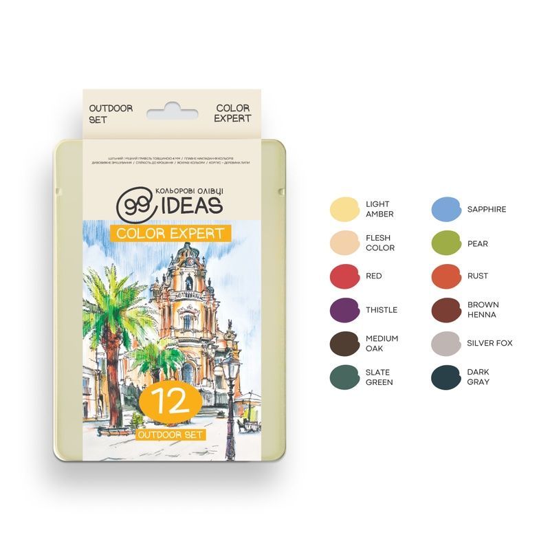 Набір олівців кольорових 99IDEAS "Color Expert"&nbsp;12 кольорів, Outdoor Set, металева коробка, 99CE-12OUT 803002 фото