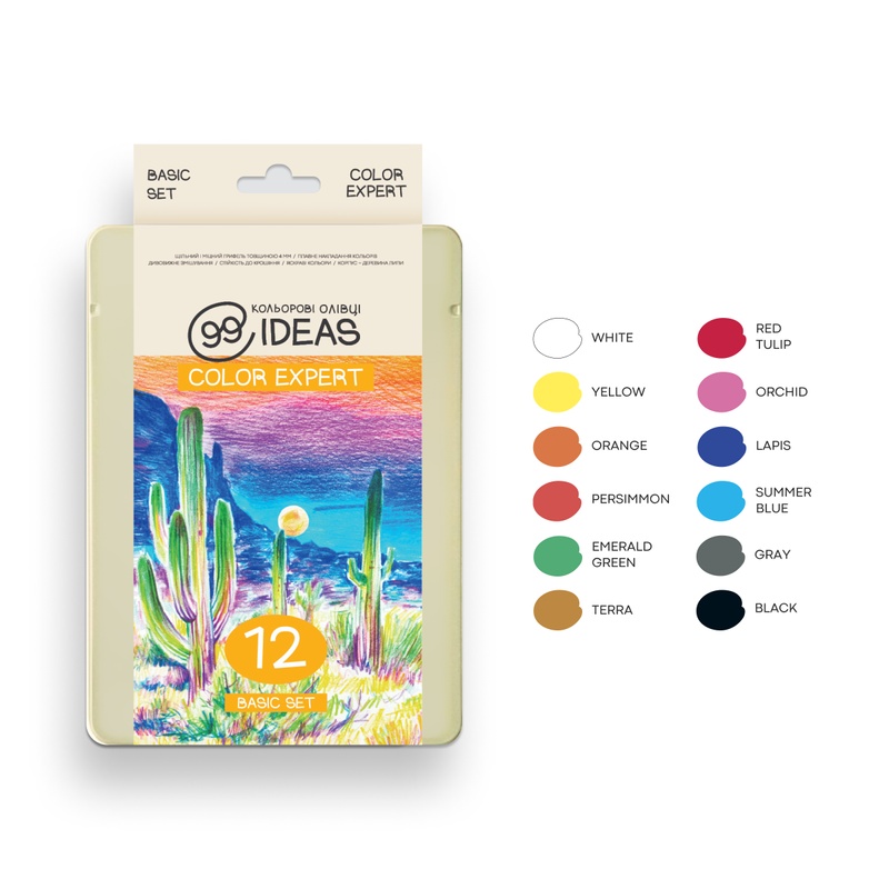 Набір олівців кольорових 99IDEAS "Color Expert" 12 кол., Basic Set, метал. коробка, 99CE-12BAS 803000 фото