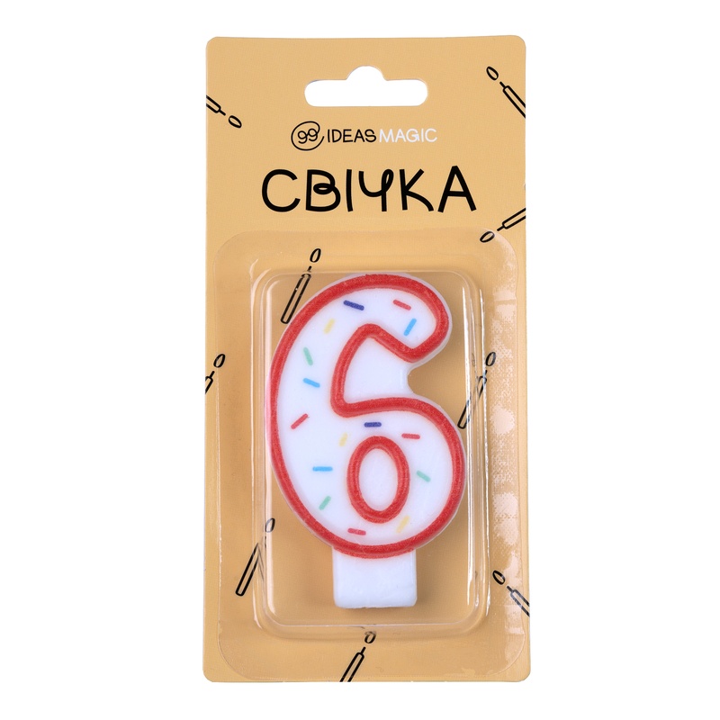 Свічка-цифра "6" 7 см, IDEA8-YS7013-1-6 841306 фото